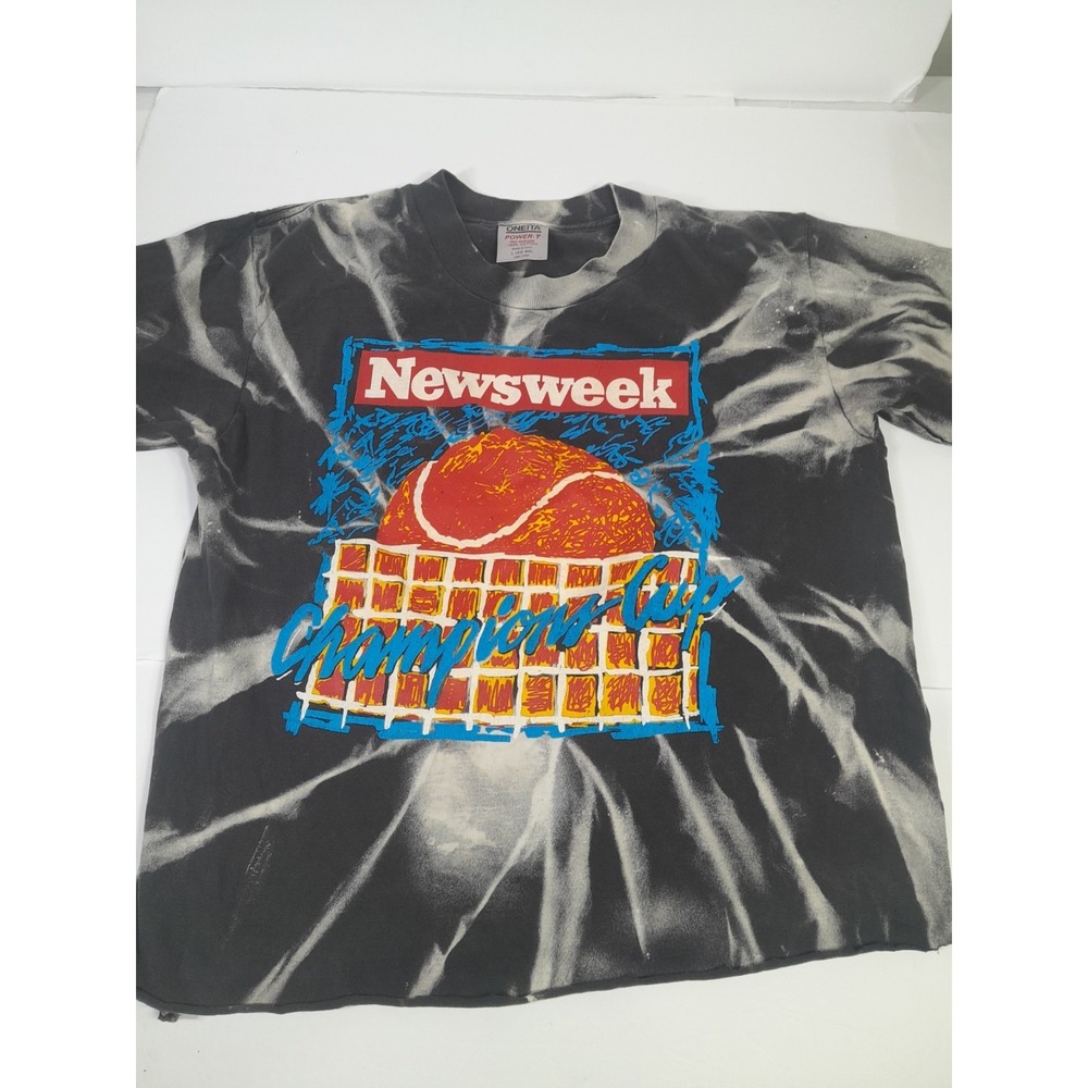 VTG 90s Newsweek Champions Cup T-shirt Sz L USA Made Cropped Distressed Oneita